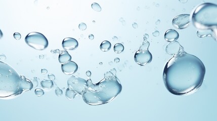 close up of water drops on blue background with blank space for text