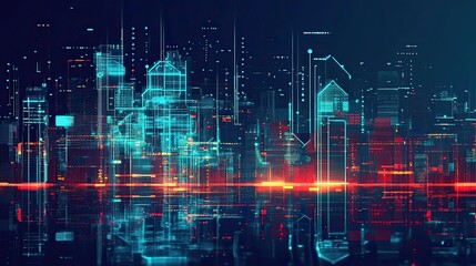 Fototapeta premium A Digital Cityscape with Neon Lights and Grids