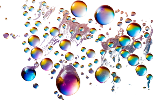 Water bubbles in various colors with different size isolated on white background