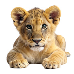 Obraz premium Lion cub is lying isolated on transparent background