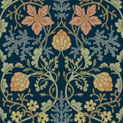 Ornamental floral color pattern. Dark modern wallpaper style.