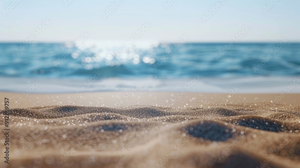 Poster a picture of a sandy beach with waves crashing in the background, suitable for use in travel or natu