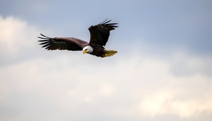 Obraz premium Bald eagle soaring in the sky