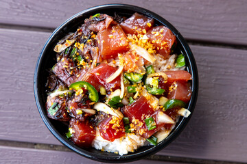 A Bowl of Spicy Poke over White Rice