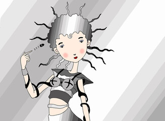 レディースイラスト - モノクロ・白黒・女性・衣装・コスプレ