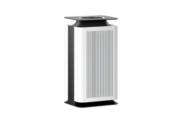 Sleek Modern Air Purifier for Home or Office Spaces on a White or Clear Surface PNG Transparent Background.