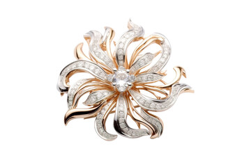 Naklejka premium A Dazzling Diamond Flower Brooch in Rose Gold on a White or Clear Surface PNG Transparent Background.