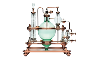 A Steampunk Alchemists Apparatus for Ethereal Concoctions on a White or Clear Surface PNG Transparent Background.
