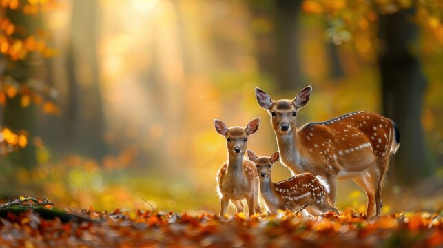 Fototapeta Family of Deer in Autumn Forest