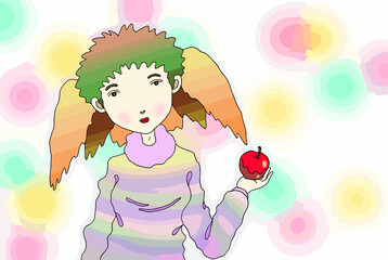 レディースイラスト - りんご・アップル・陽光・ヘアスタイル・エキセントリック