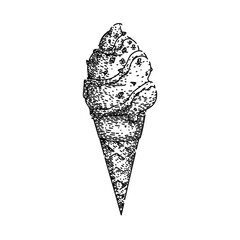 strawberry ice cream cone hand drawn. scoop waffle, dessert frozen, treat y strawberry ice cream cone vector sketch. isolated black illustration