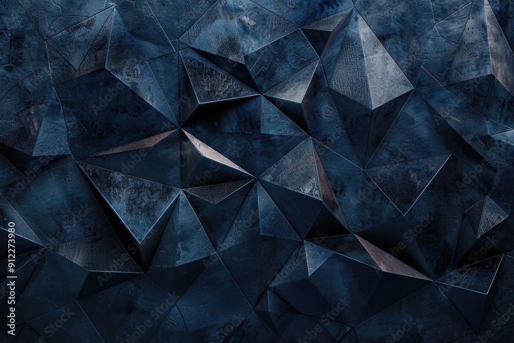 Poster a dark blue abstract background featuring geometric shapes in the form of triangles