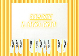 Advertising with text , many million on background drawing of a sheet metal made of real gold