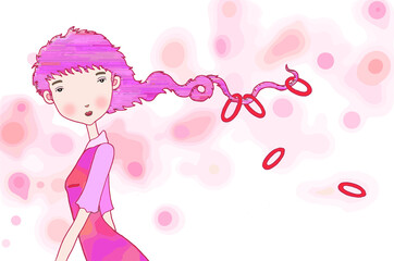 レディースイラスト - 輪投げ・リング・桃色・ピンク・ユニーク