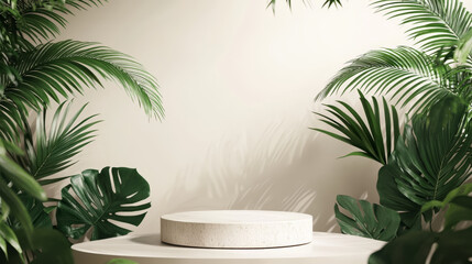 Round white stone pedestal Minimalist Light-colored background