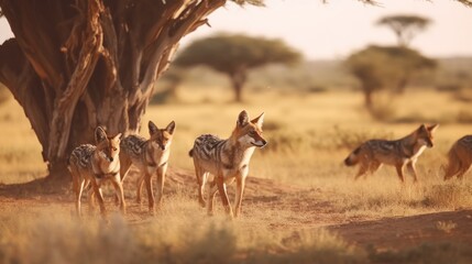 Black-backed Jackals in African Savanna