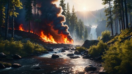 Plumes of Smoke Rising From Water Stream