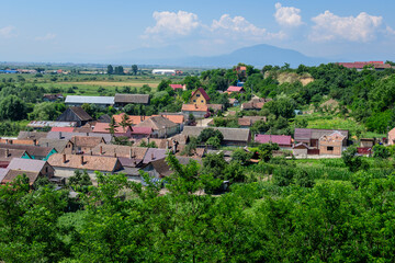 Landscape of the old town from the Feldioara - Marienburg Medieval Fortress (Cetatea Feldioara) after renovation in Brasov county, in the southern part of Transylvania (Transilvania) region, Romania.