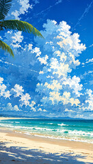 Fototapeta premium Beach image with clear sky, anime style 3