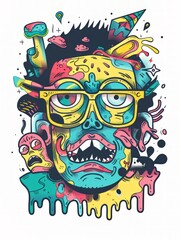 Obraz premium Doodle Art Illustration for Merchandise Clothing, Fashion Textile, Sport Apparel and Clothes Design Printing, Street Art Graffiti Pattern, Colorful Streetwear Design Bundle.