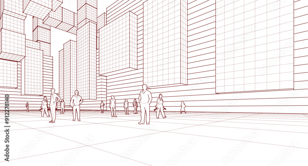 Wall mural city ​​abstract modular architecture 3d rendering