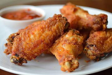 Chicken fried wings with spicy red sauce