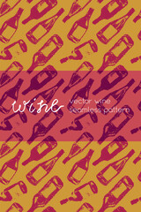 Template banner with red wine bottles pattern seamless. Hand-drawn coal sketches of red wine and white wine in vector. Winery frame design, grape alcohol pattern.