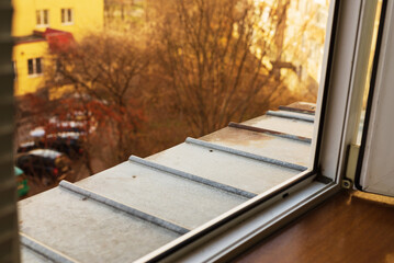 A view from the window onto the autumn landscape of the city.