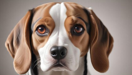 Close-up portrait of a Dog Beagle looking at the camera, white background.