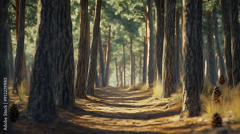 Canvas Prints 3d realistic forest pathway with sunlight