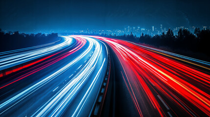 traffic on the highway at night light motion blur