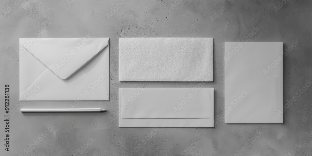 Poster a set of white envelopes and a pencil sitting on a table, ready for use or correspondence