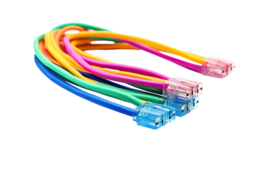 A Rainbow of Wires Ready to Connect on a White or Clear Surface PNG Transparent Background.