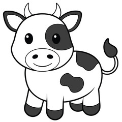 Obraz premium A simple line art drawing of a small (Black and White) Cow