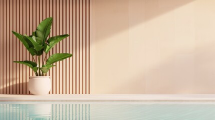 A luxurious spa interior designed in brown hues with minimalistic elements and generous copy space. The tranquil setting is ideal for showcasing spa treatments and relaxation concepts.