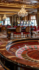 Obraz premium Casino Roulette Table With Blurred Background