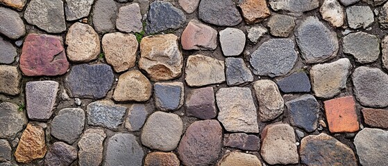 Obraz premium Detailed view of a cobblestone street showing the worn textures and subtle variations in color