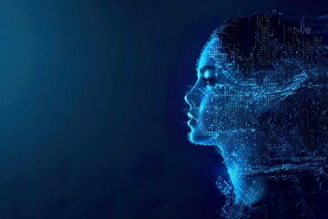 Obraz premium Digital human silhouette surrounded by a stream of data