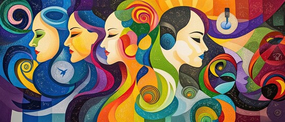 Obraz premium Art Nouveau depiction of LGBTQ+ community with intertwined figures and abstract symbols symbolizing inclusivity and acceptance