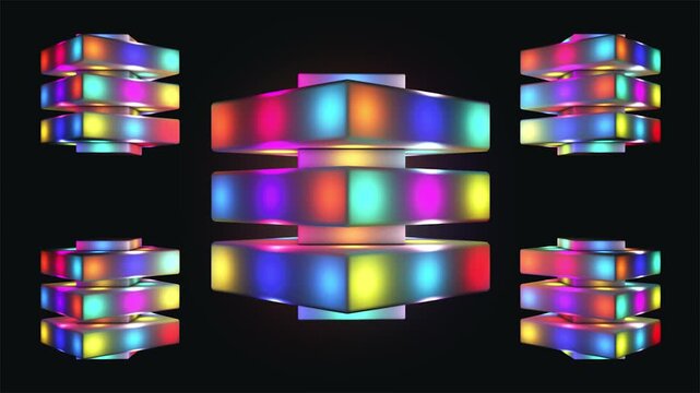 Broadcast Floating Spinning Blinking Hi-Tech Illuminated Compressed Cubes, Multi Color, Events, 3D, Loopable, 4K