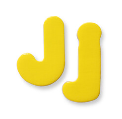 Uppercase and lowercase yellow magnetic letter J isolated white