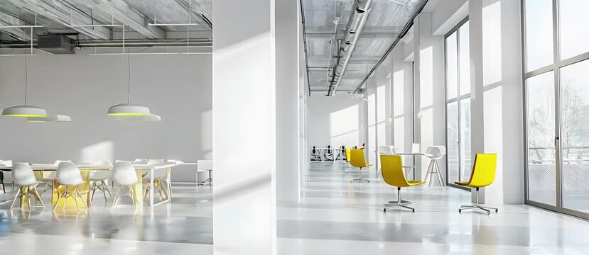 White office interior with coworking and conference room mock-up wall.