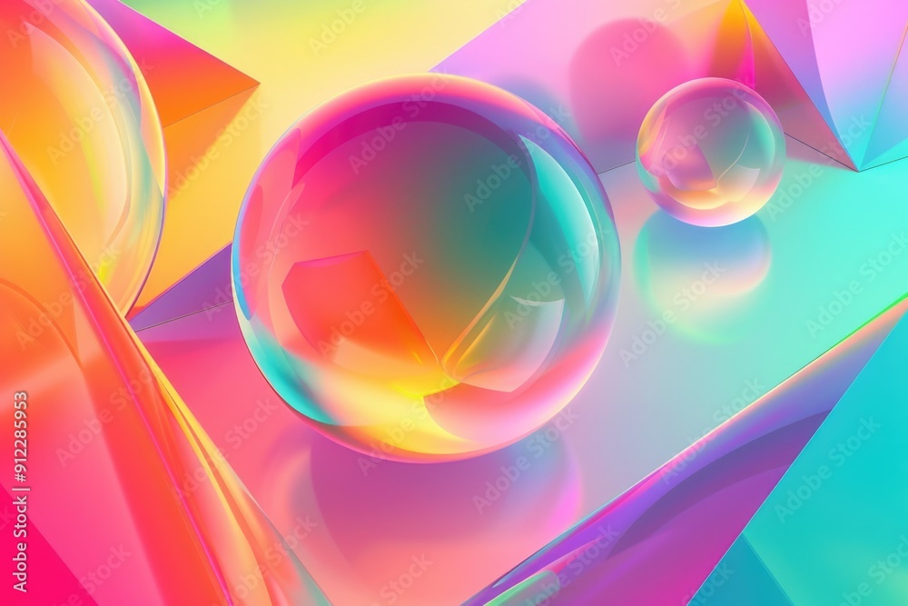 Poster A collection of vibrant balls arranged on a surface, perfect for adding color and texture to your design