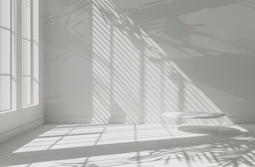 Fototapeta premium Minimalist White Room with Window and Table Shadows