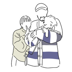 【手書きイラスト】カップル 男性 女性 犬