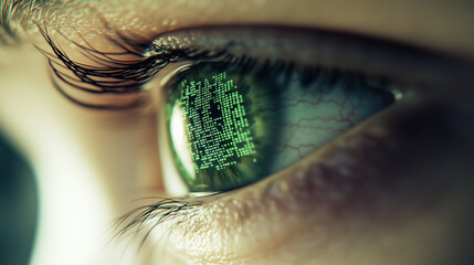 A person's eye is shown in a green tint