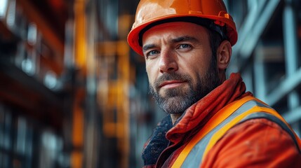 A construction worker takes a break while overseeing work at a busy construction site