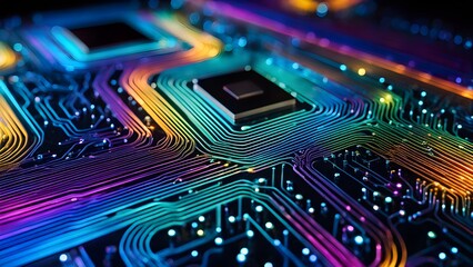 Fototapeta premium A colorful computer chip with a rainbow of colors