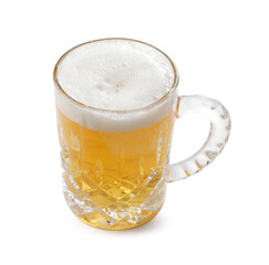 Glass mug of light beer isolated on white