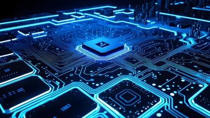 Fototapeta premium A computer chip is shown in a blue and black color scheme